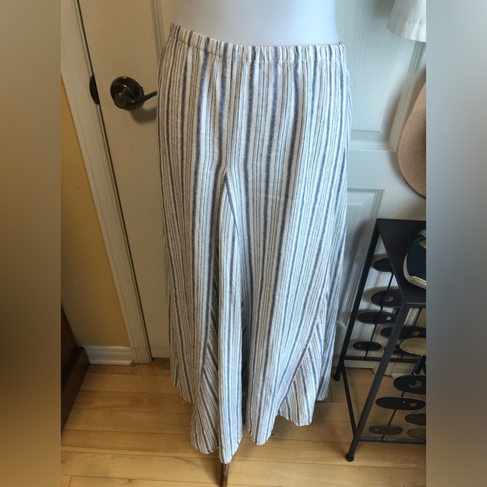 linen blend stripes maxi skirt flowy tulip hem skirt by KENAR